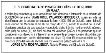 Edicto Juan Uriel Palacios Mosquera
