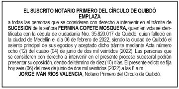 Edicto Fermina Copete Mosquera
