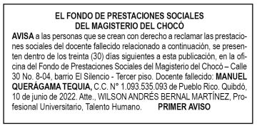 Edicto 1er. aviso Manuel Querágama Tequia