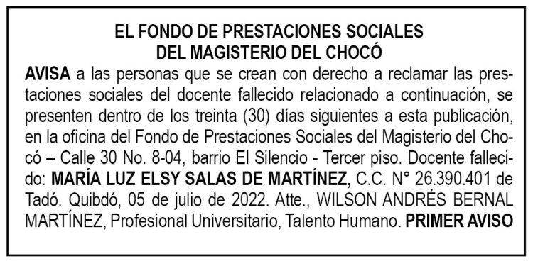 Edicto 1er. aviso María Luz Elsy Salas de Martínez