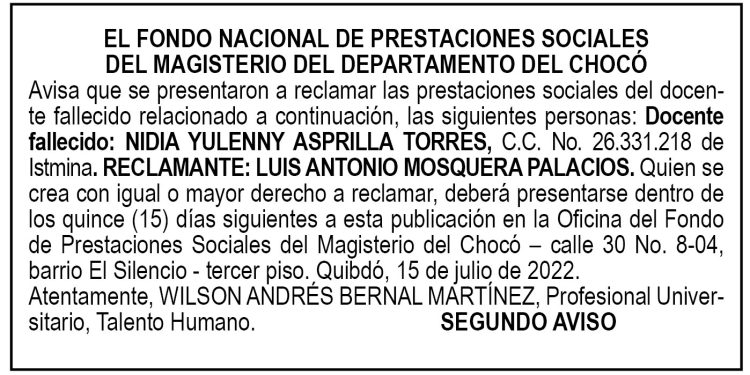 Edicto 2do. aviso Nidia Yulenny Asprilla Torres