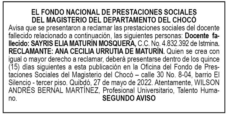 Edisto 2do. aviso Sayris Elia Maturín Mosquera