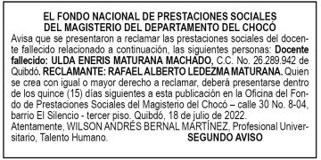 Edicto 2do. aviso Ulda Eneris Maturana Machado