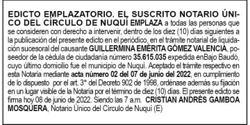 Edicto Guillermina Emérita Gómez Valencia