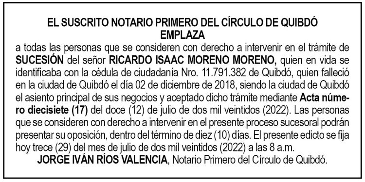 Edicto Ricardo Isaac Moreno Moreno