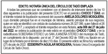 Edicto Amelia Dolores Mosquera