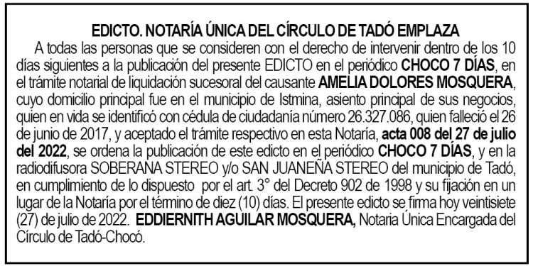 Edicto Amelia Dolores Mosquera