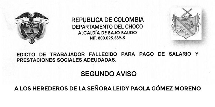 Edicto 2do. aviso Leidy Paola Gómez Moreno