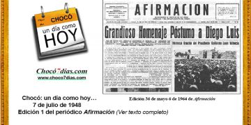 Chocó: un día como hoy… 7 de julio de 1948. Edición 1 del periódico Afirmación.