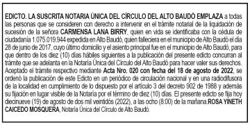 Edicto Carmensa Lana Birry