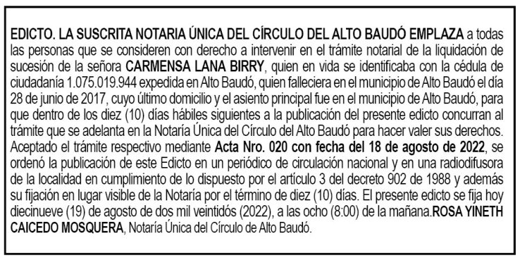Edicto Carmensa Lana Birry