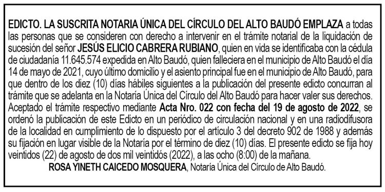 Edicto Jesús Elicio Cabrera Rubiano