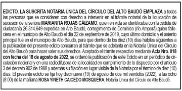 Edicto Marianita Rojas Cáizamo