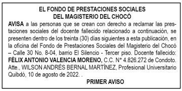 Edicto 1er. aviso Félix Antonio Valencia Moreno