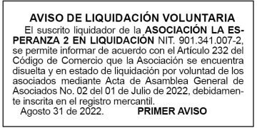 Aviso de liquidación voluntaria
