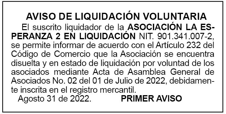Aviso de liquidación voluntaria