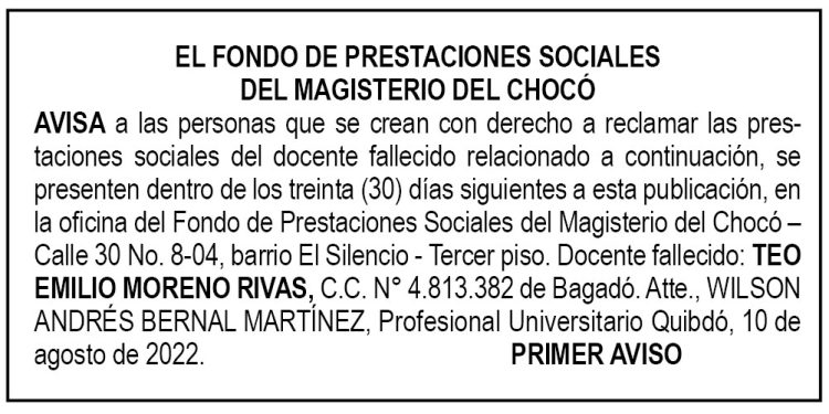 Edicto 1er. aviso Teo Emilio Moreno Rivas