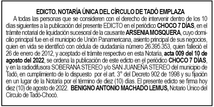 Edicto Arsenia Mosquera