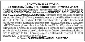 Edicto Francisco Leonel Moreno López y Luz Belillian Palacios Moreno