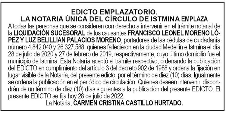 Edicto Francisco Leonel Moreno López y Luz Belillian Palacios Moreno