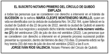 Edicto María Cleofe Montenegro Murillo