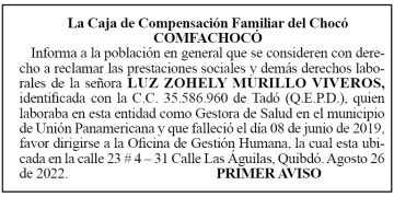 Edicto 1er. aviso Luz Zohely Murillo Viveros