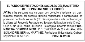Edicto 1er. aviso Diamantina Córdoba Mena