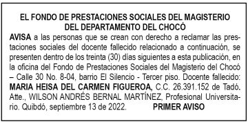 Edicto 1er. aviso María Heisa del Carmen Figueroa