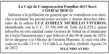 Edicto 2do. aviso Luz Zohely Murillo Viveros