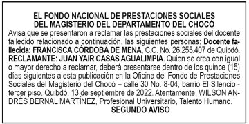 Edicto 2do. aviso Francisca Córdoba de Mena