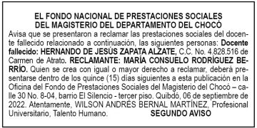 Edicto 2do. aviso Hernando de Jesús Zapata Alzate