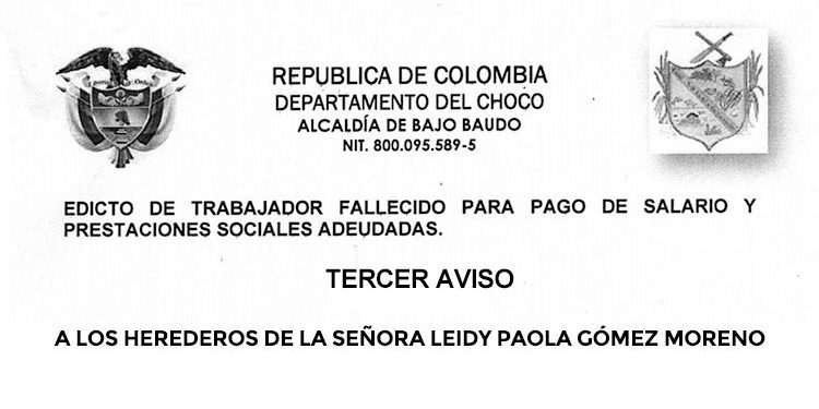 Edicto 3er. aviso Leidy Paola Gómez Moreno