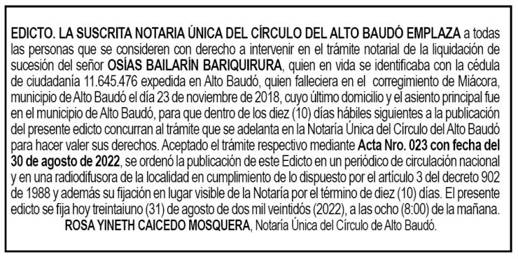 Edicto Osías Bailarín Bariquirura