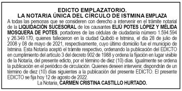 Edicto Eliú Potes López y Mélida Mosquera de Potes