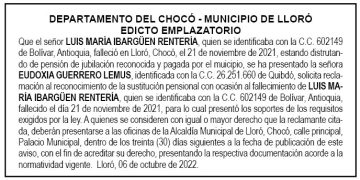 Edicto Luis María Ibargüen Rentería