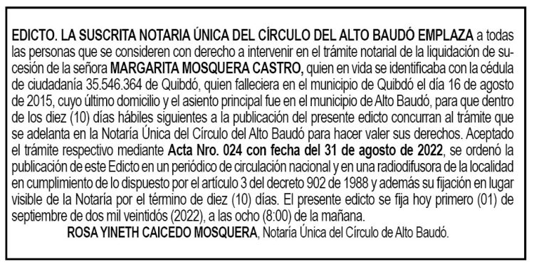 Edicto Margarita Mosquera Castro