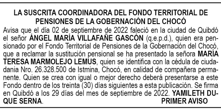 Edicto 1er. aviso Ángel María Villafañe Gascón