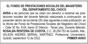 Edicto 1er. aviso Rosalba Rentería de Cuesta