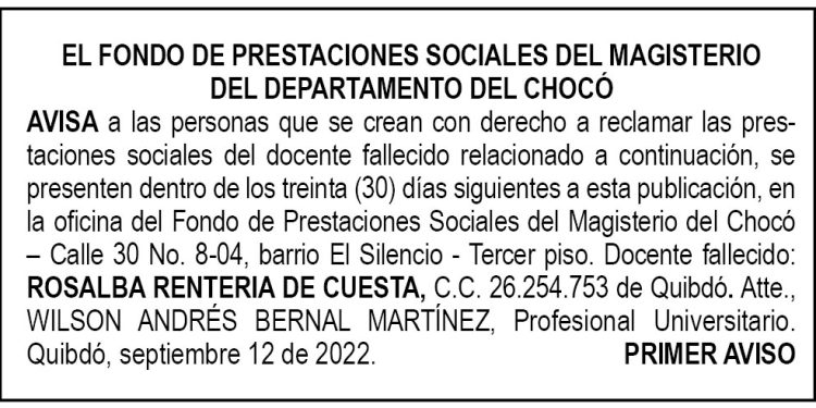 Edicto 1er. aviso Rosalba Rentería de Cuesta