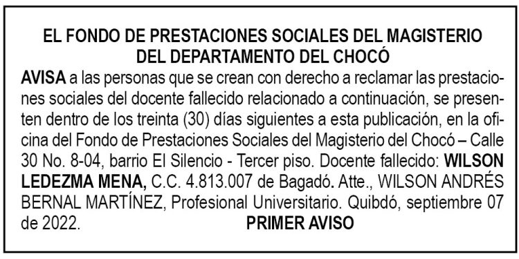 Edicto 1er. aviso Wilson Ledezma Mena