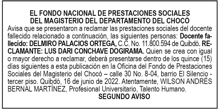Edicto 2do. aviso Delmiro Palacios Ortega