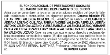 Edicto 2do. aviso Félix Antonio Valencia Moreno