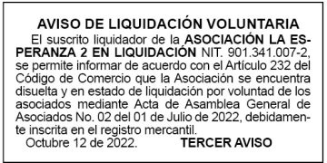 Aviso 3ro. Liquidación voluntaria