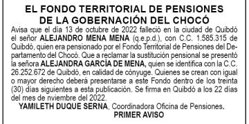 Edicto 1er. aviso Alejandro Mena Mena
