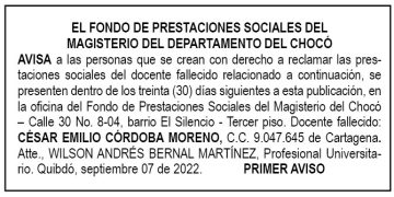 Edicto 1er. aviso César Emilio Córdoba Moreno