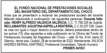 Edicto 1er. aviso Henry Alfredo Valencia Valencia