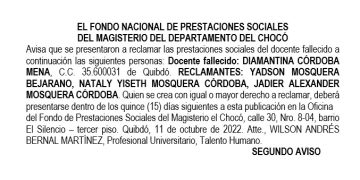 Edicto 2do. aviso Diamantina Córdoba Mena
