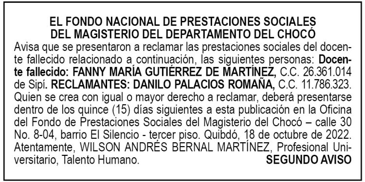 Edicto 2do. aviso Fanny María Gutiérrez de Martínez