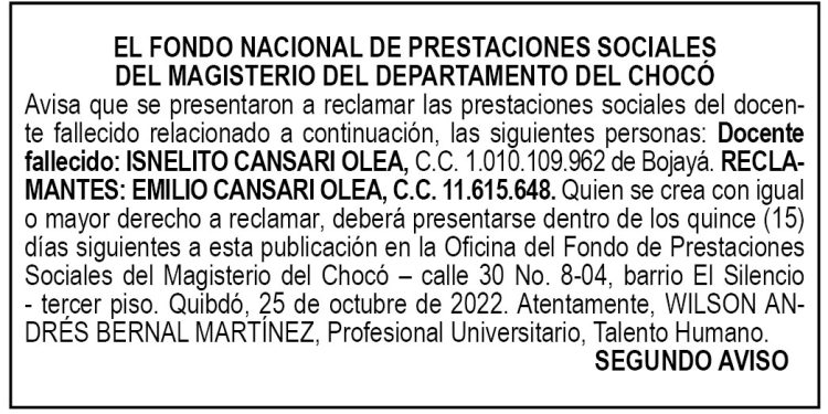 Edicto 2do. aviso Isnelito Cansari Olea
