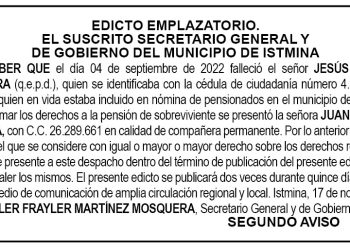 Edicto 2do. aviso Jesús Antonio Mosquera
